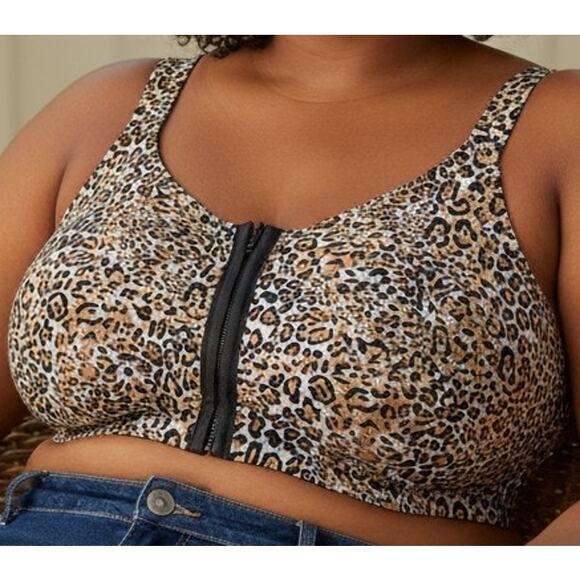LEADING LADY Plus Size Bra 52DD 52 DD Leopard Spot Front Close Wireless Bralette - Picture 5 of 5